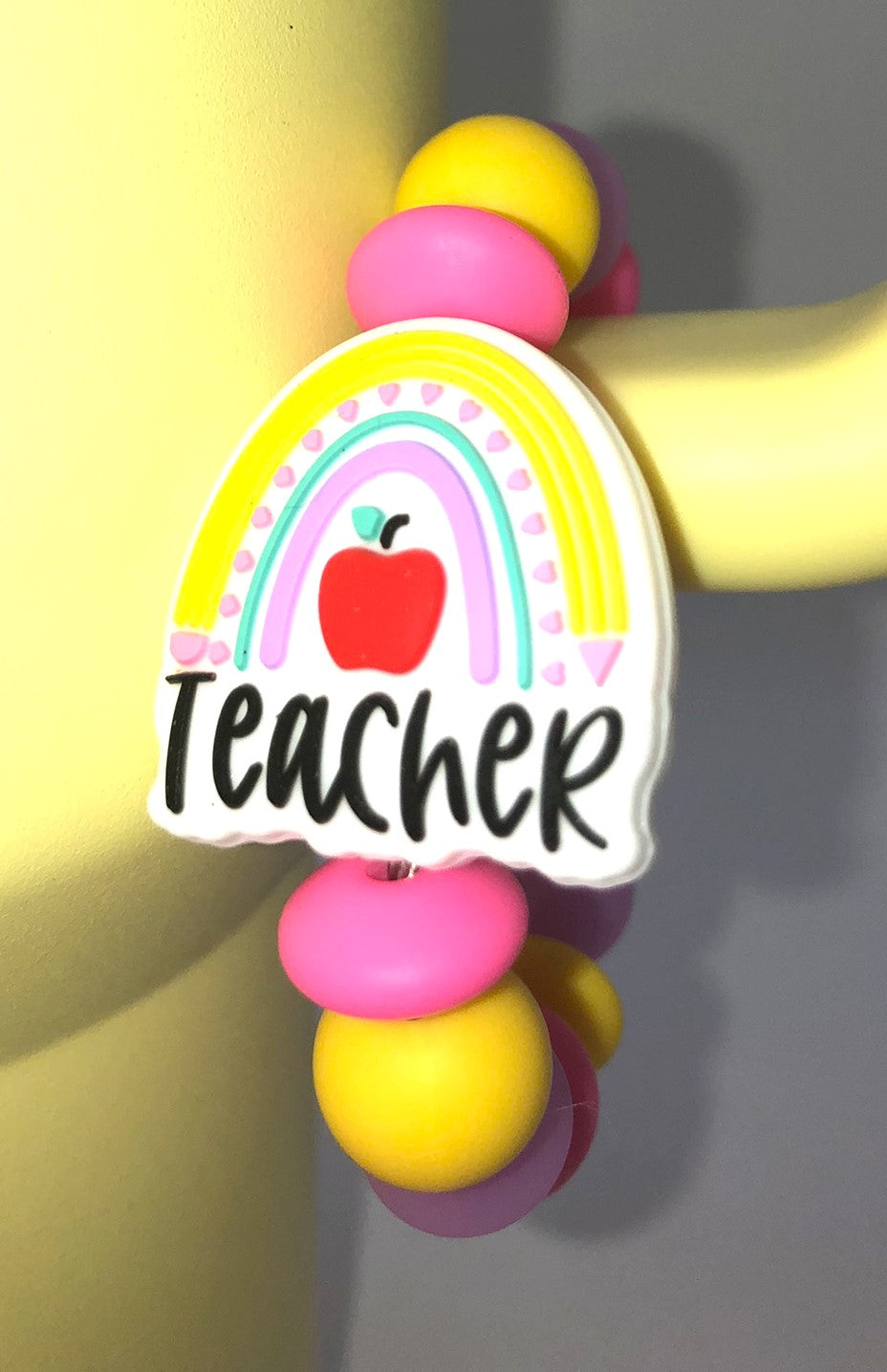 Teacher Rainbow w/Apple Stanley Tumbler Cup Handle Charm