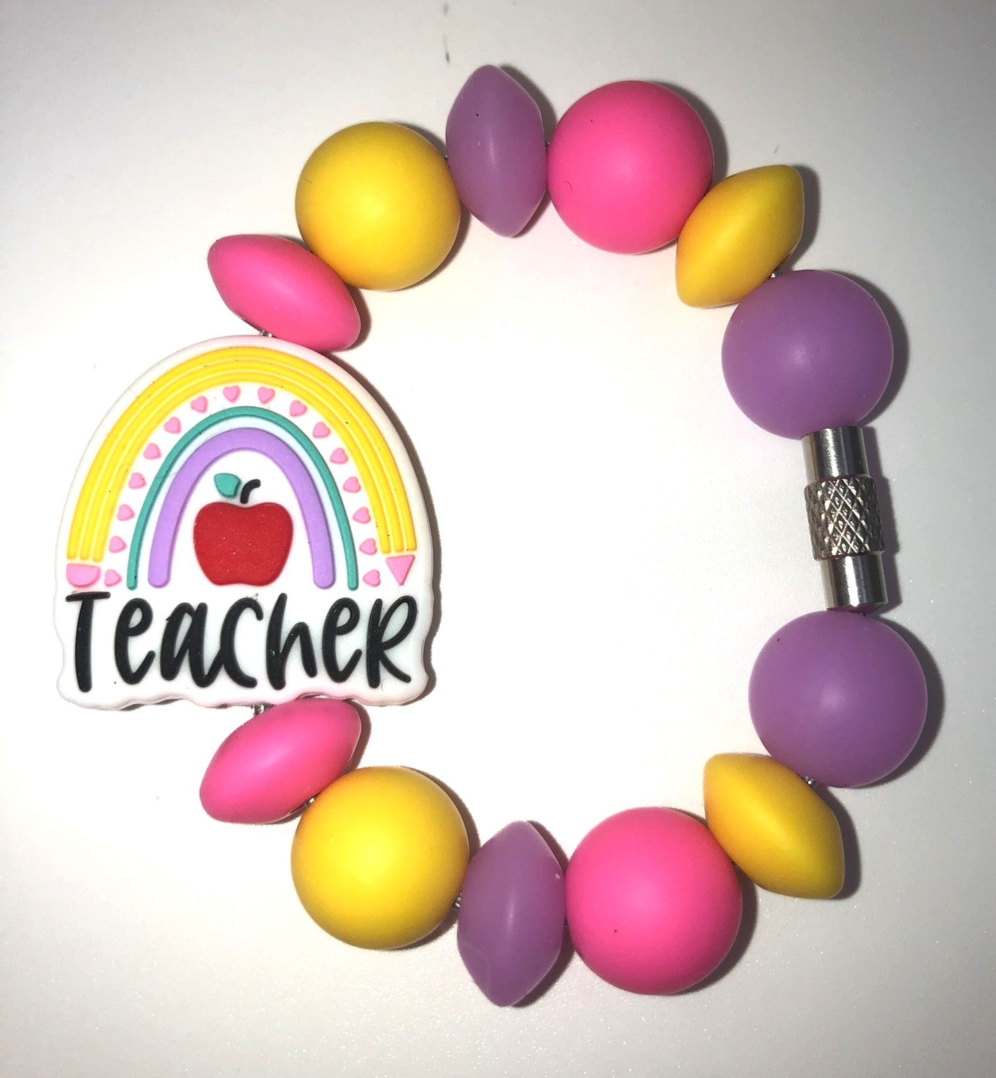 Teacher Rainbow w/Apple Stanley Tumbler Cup Handle Charm