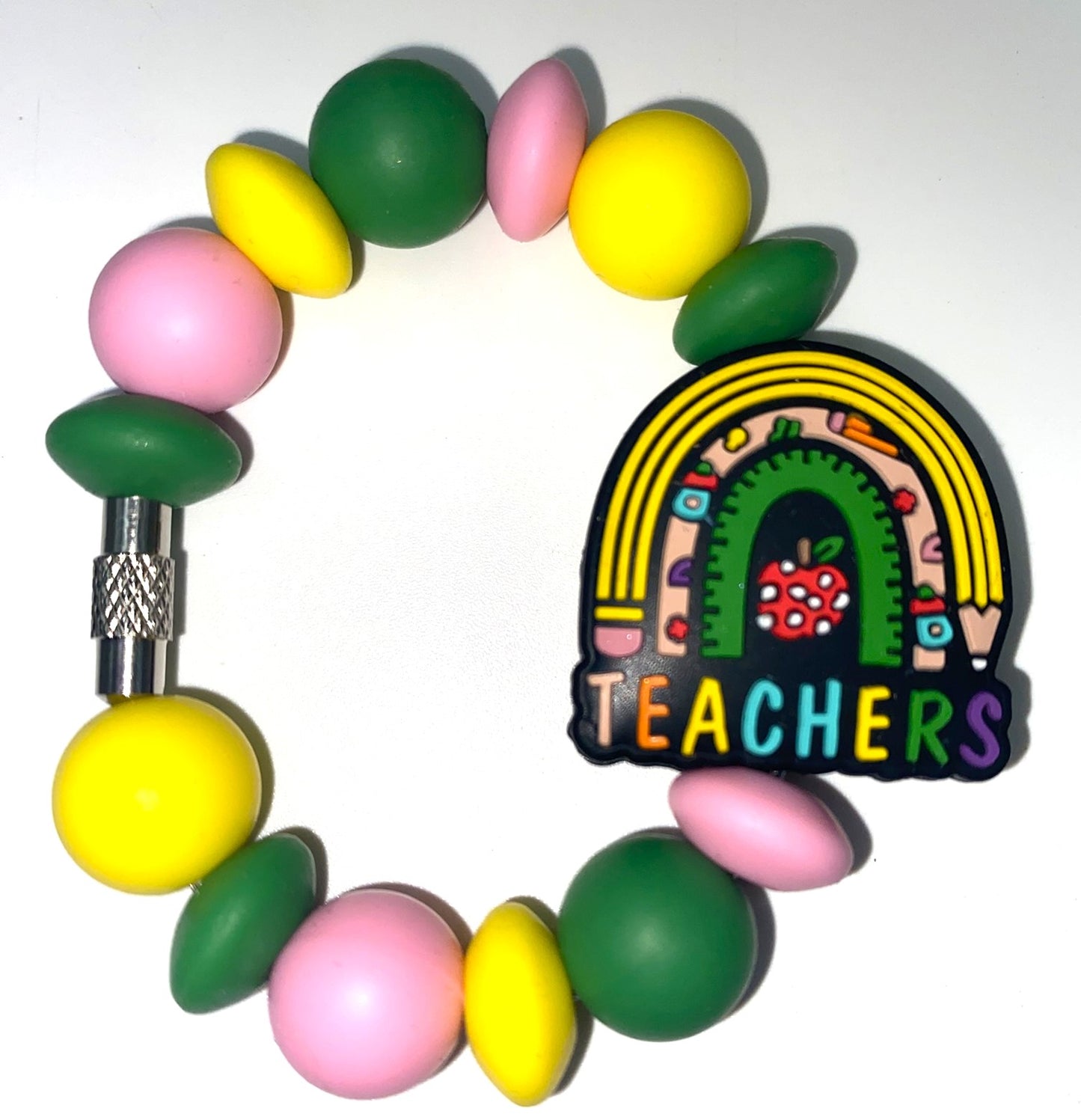 Teachers Rainbow Apple  Ruler Pencil Stanley Tumbler Cup Handle Charm