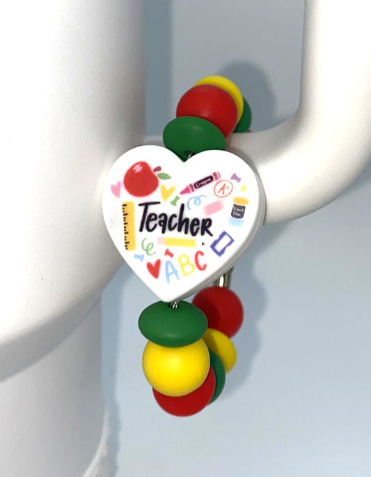 Teacher Heart School Supplies Stanley Tumbler Cup Handle Charm