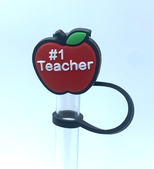 #1 Teacher Apple Straw Topper