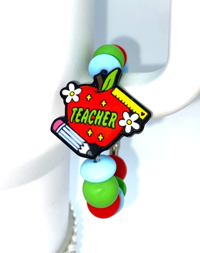 Teacher Apple w/Ruler & Pencil Stanley Tumbler Cup Handle Charm