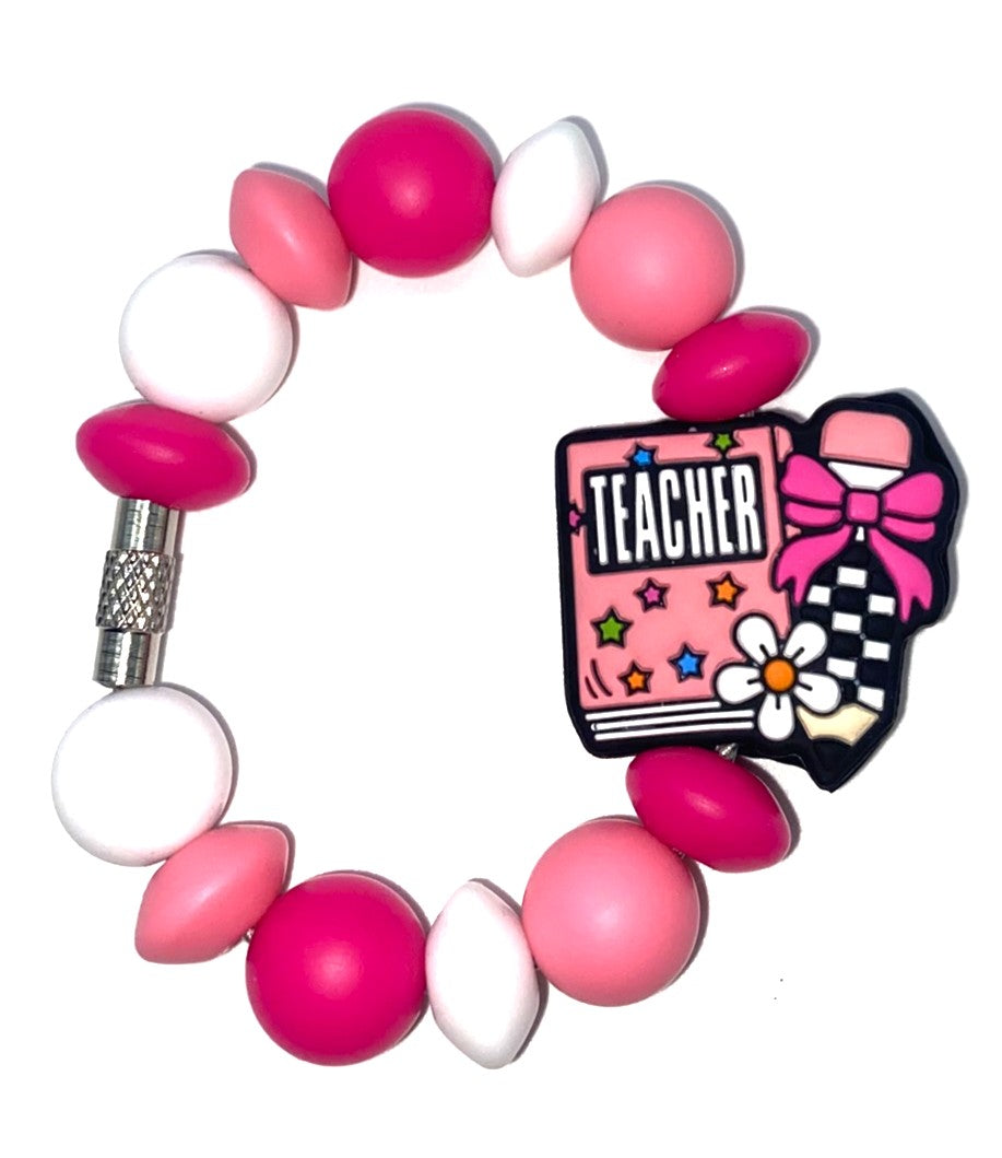 Teacher Pink Notebook w/Bow Pencil Stanley Tumbler Cup Handle Charm