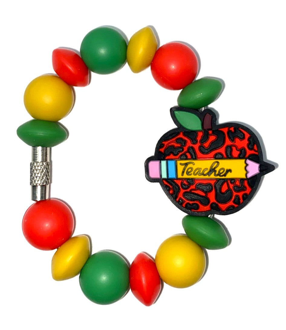 Red Teacher Leopard Print Apple & Pencil Stanley Tumbler Cup Handle Charm