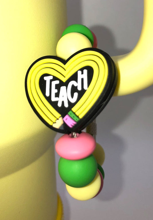 Teach Pencil Heart Stanley Tumbler Cup Handle Charm