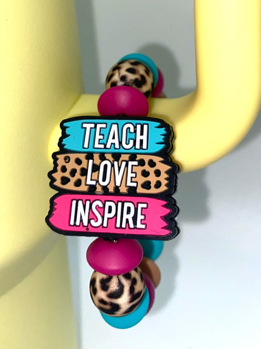 Teach Love Inspire Leopard Print Teacher School Stanley Tumbler Cup Handle Charm