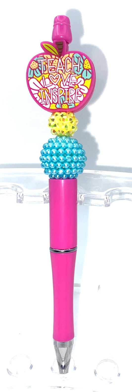 Teach Love Inspire Pink Apple Beaded Pen