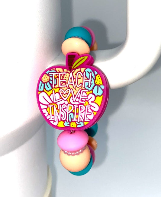 Teach Love Inspire Pink Apple Stanley Tumbler Cup Handle Charm