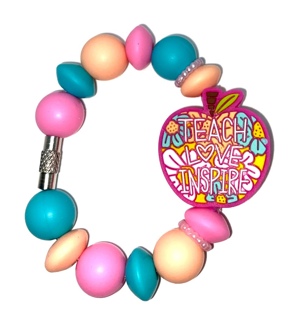 Teach Love Inspire Pink Apple Stanley Tumbler Cup Handle Charm