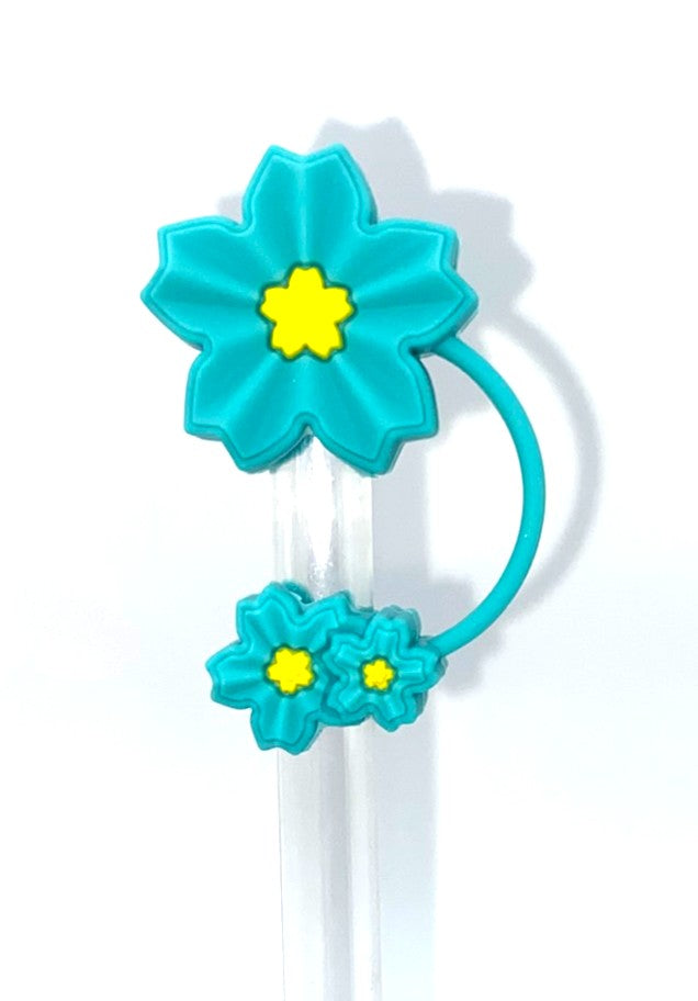 Teal Sakura Cherry Blossom Flower Double 3D Straw Topper