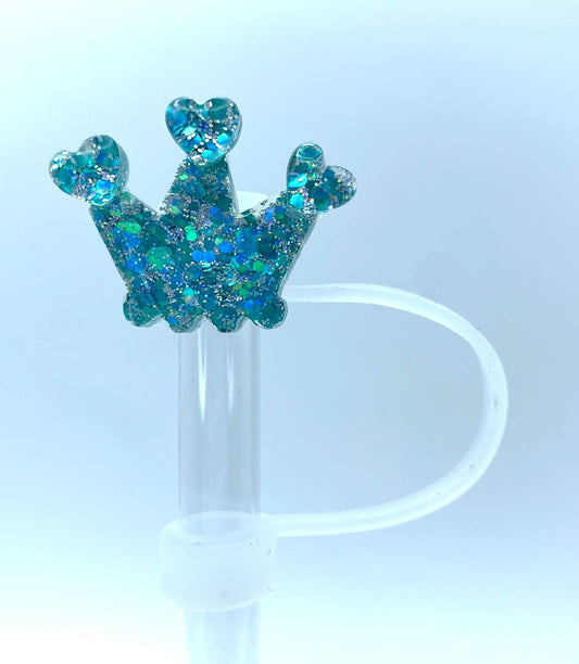 Glitter Crown Turquoise Teal Straw Topper