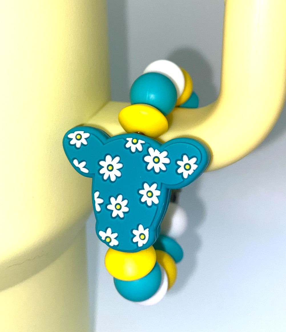 Turquoise Daisy Cow Head Stanley Tumbler Cup Handle Charm