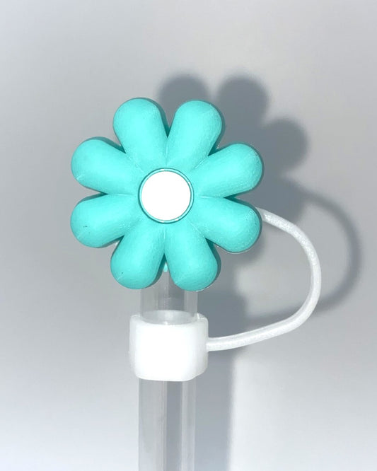 Turquoise Teal Daisy Flower w/White Center Straw Topper
