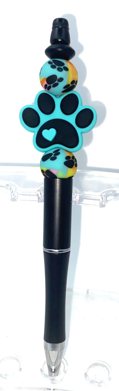 Teal Paw Print w/Heart #2 Beaded Pen
