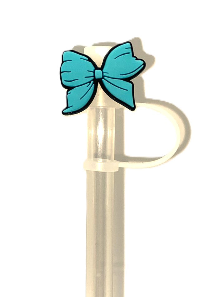 Teal Coquette Bow Straw Topper