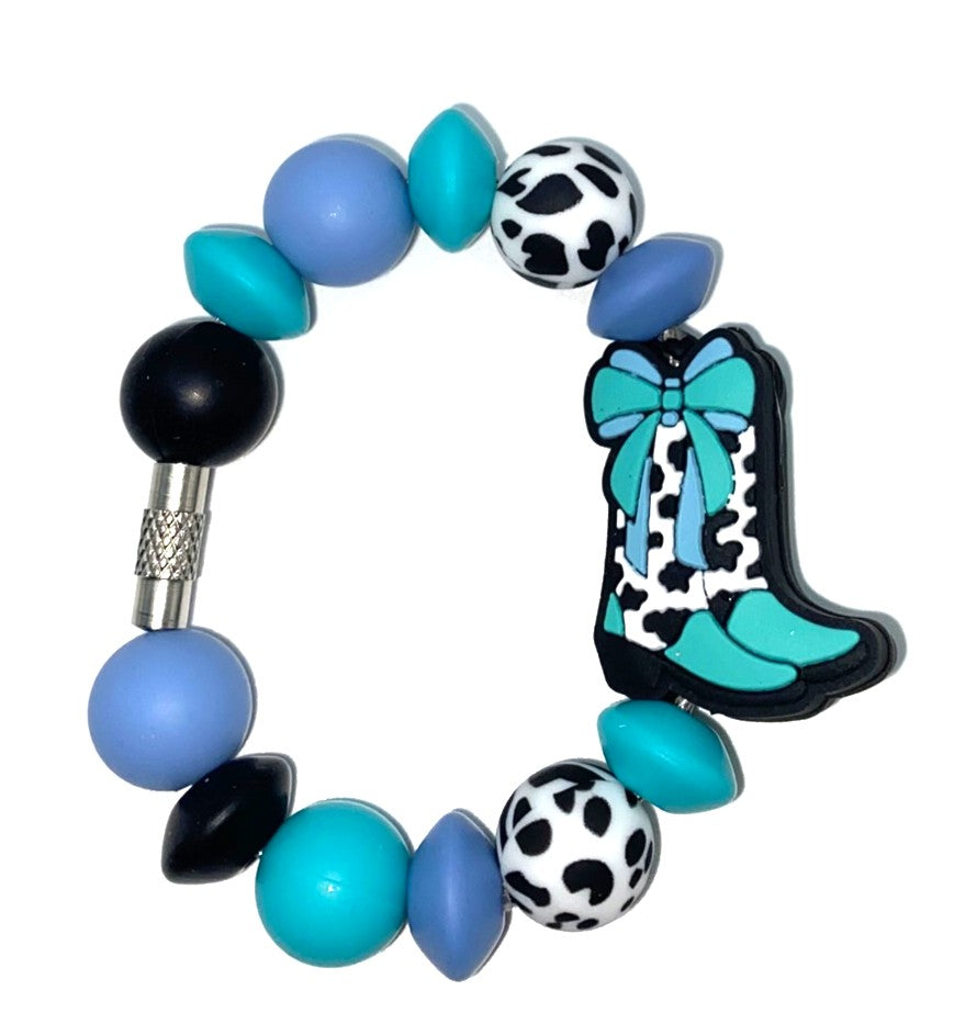 Turquoise Teal Bow Cow Print Cowboy Boot Stanley Tumbler Cup Handle Charm