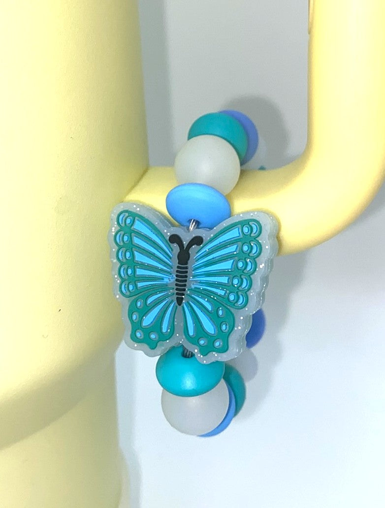 Turquoise Glitter Butterfly Stanley Tumbler Cup Handle Charm