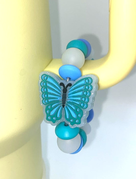 Turquoise Glitter Butterfly Stanley Tumbler Cup Handle Charm