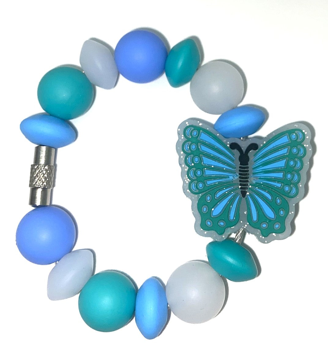 Turquoise Glitter Butterfly Stanley Tumbler Cup Handle Charm