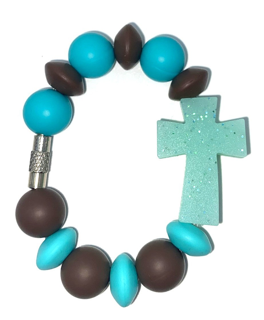 Turquoise Teal Glitter Cross Stanley Tumbler Cup Handle Charm
