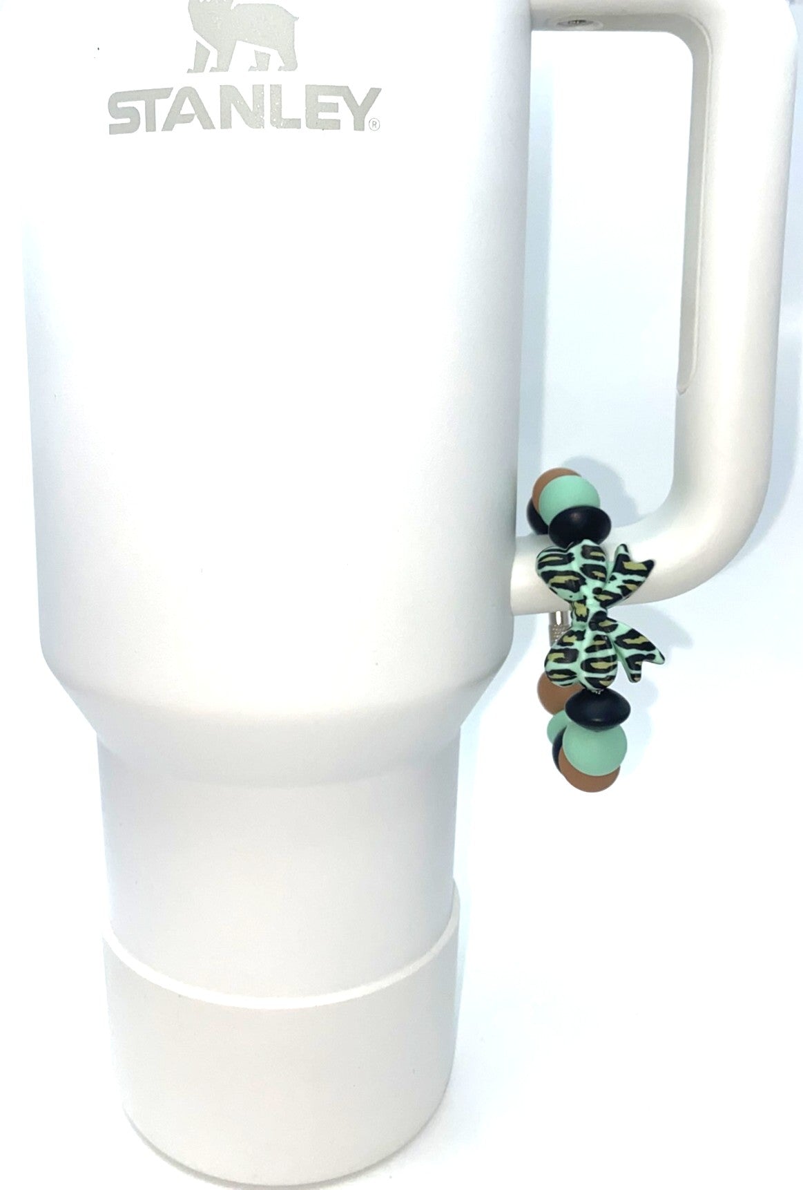 Mint Leopard Print Coquette Bow Stanley Tumbler Cup Handle Charm