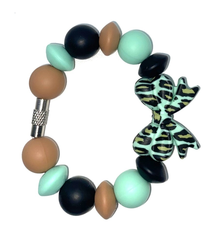 Mint Leopard Print Coquette Bow Stanley Tumbler Cup Handle Charm