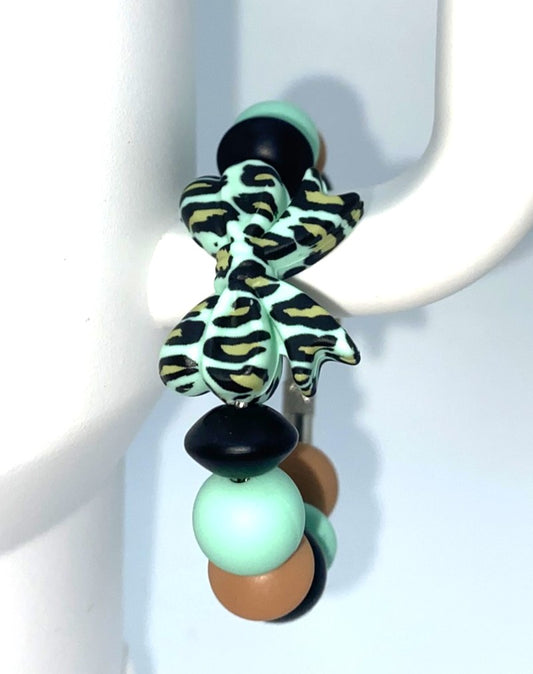 Mint Leopard Print Coquette Bow Stanley Tumbler Cup Handle Charm
