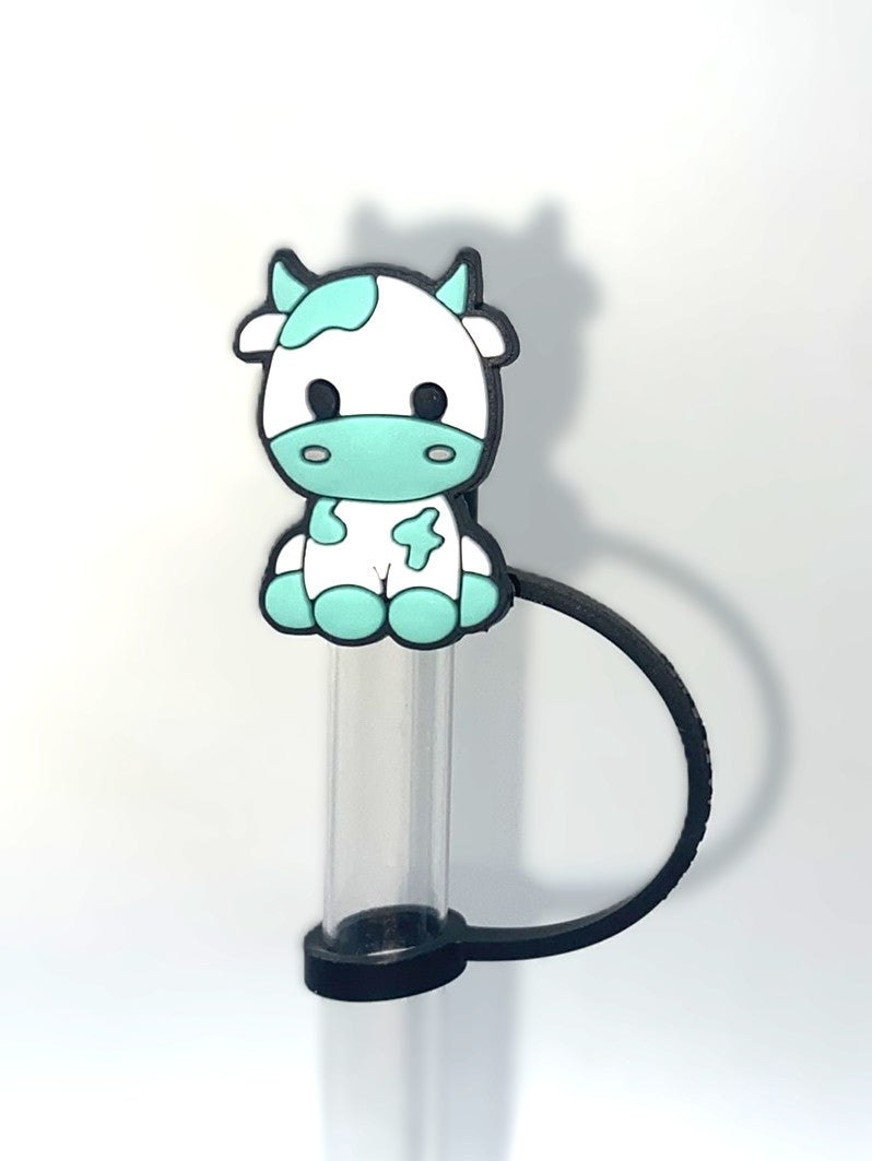 Turquoise Teal Sitting Cow Straw Topper