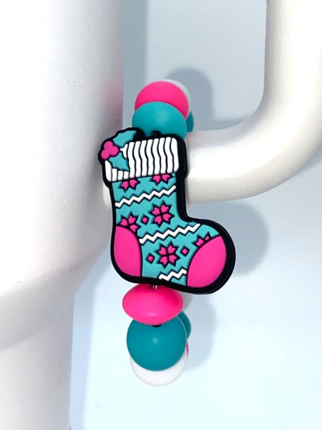 Pink & Turquoise/Teal Stocking Christmas Stanley Tumbler Cup Handle Charm