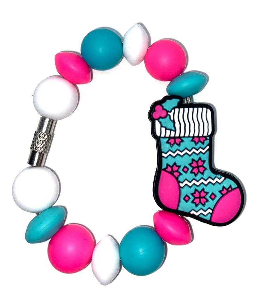 Pink & Turquoise/Teal Stocking Christmas Stanley Tumbler Cup Handle Charm