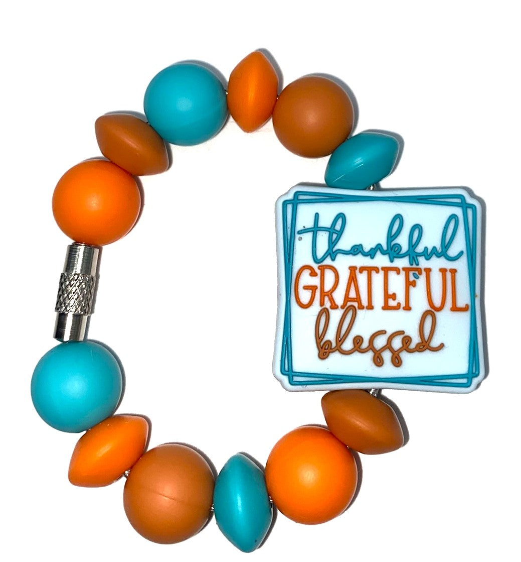 Thankful Grateful Blessed Square Thanksgiving Stanley Tumbler Cup Handle Charm