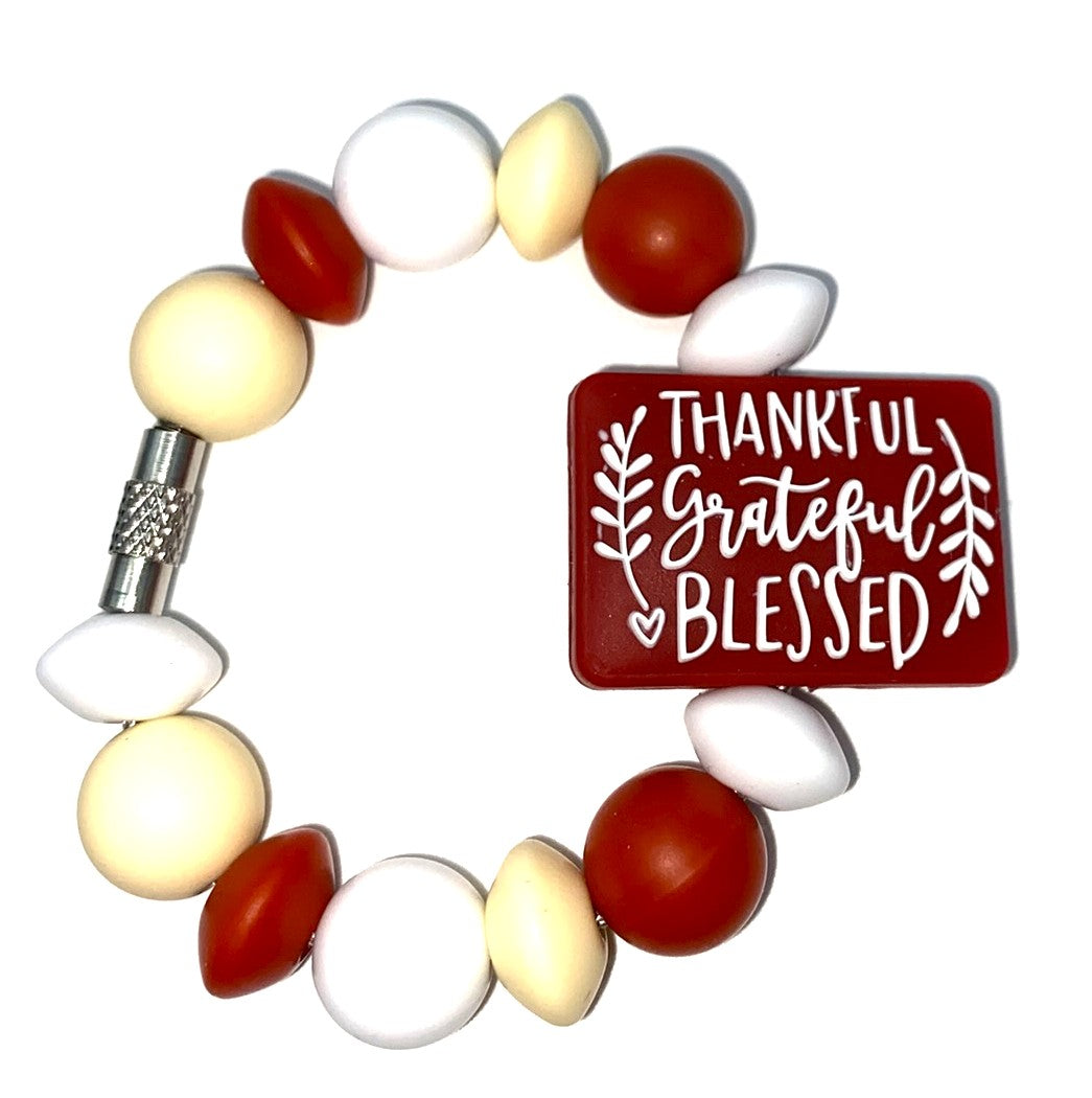 Thankful Grateful Blessed Rust Thanksgiving Stanley Tumbler Cup Handle Charm