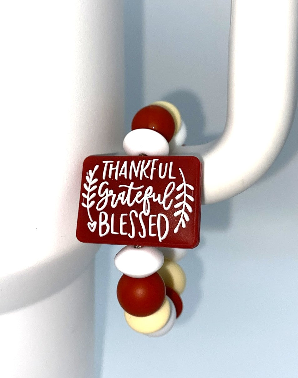 Thankful Grateful Blessed Rust Thanksgiving Stanley Tumbler Cup Handle Charm