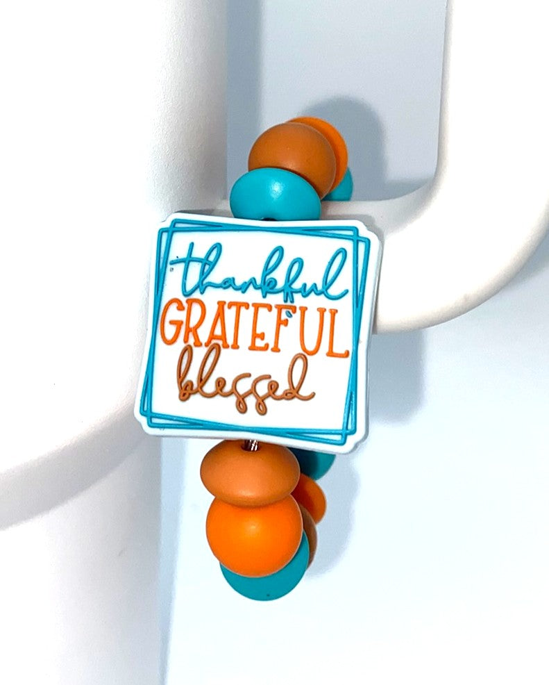 Thankful Grateful Blessed Square Thanksgiving Stanley Tumbler Cup Handle Charm