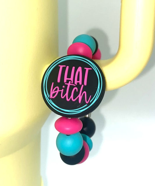 That Bitch Black & Pink Stanley Tumbler Cup Handle Charm