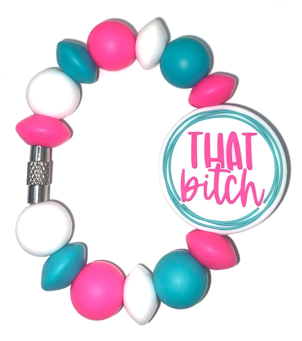 That Bitch White & Pink Stanley Tumbler Cup Handle Charm