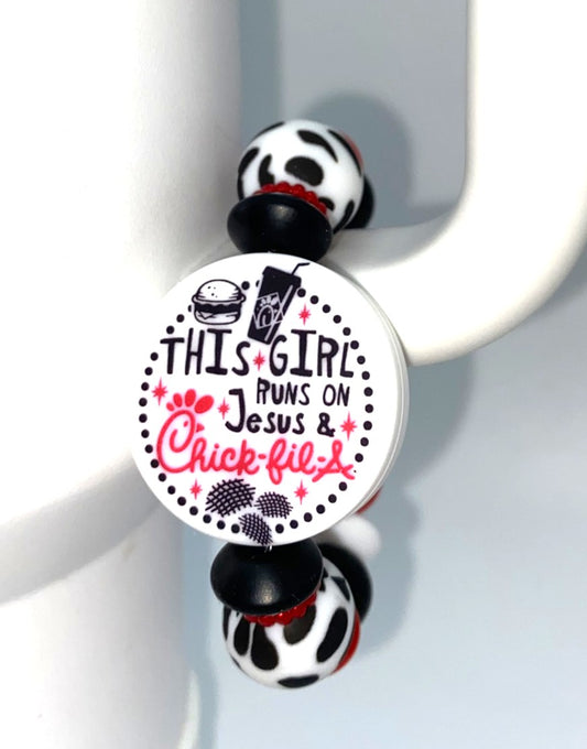 This Girl Runs On Jesus & Chick-fil-A Stanley Tumbler Cup Handle Charm