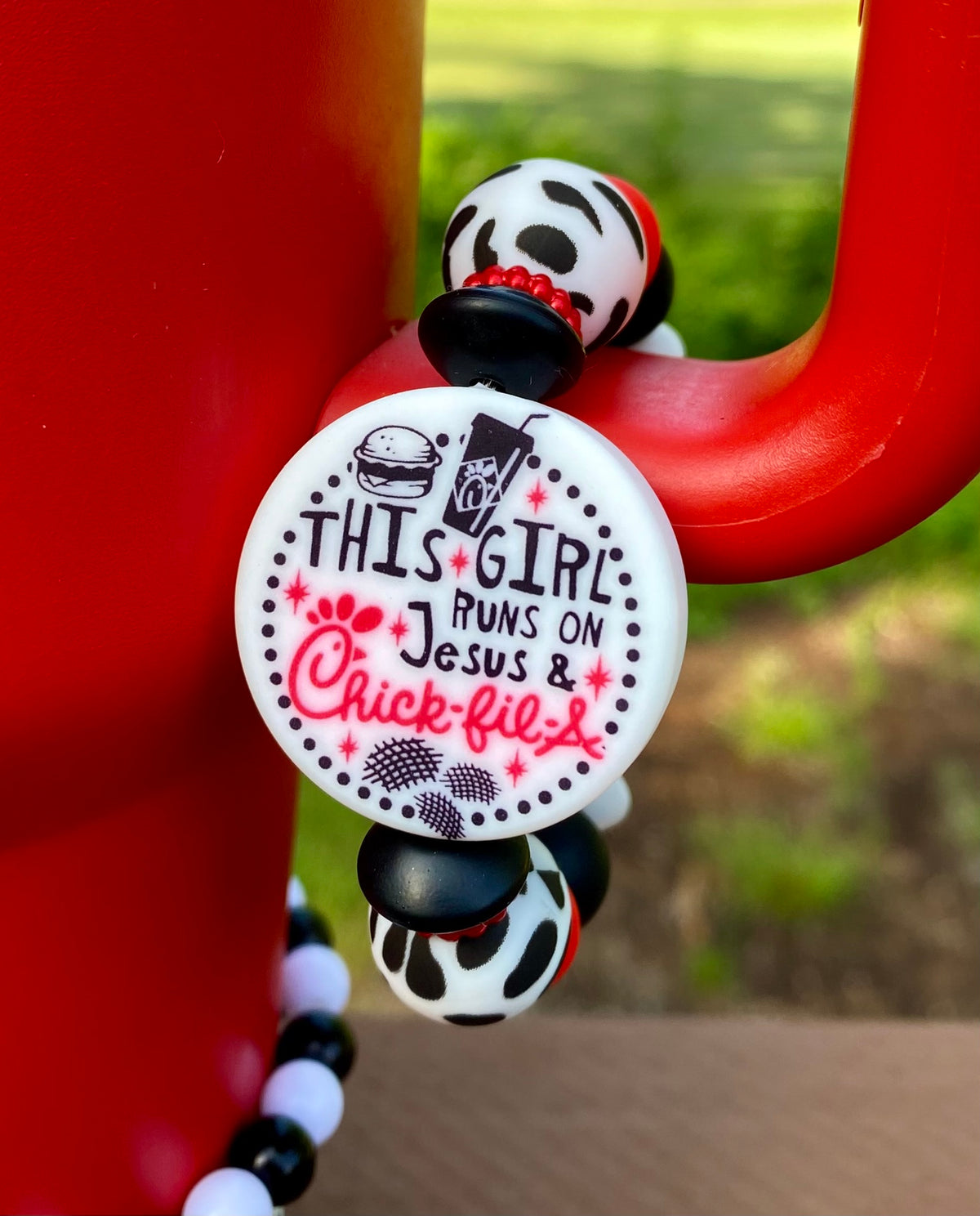 This Girl Runs On Jesus & Chick-fil-A Stanley Tumbler Cup Handle Charm