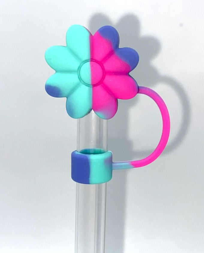 Tie Dye Swirl 2 Daisy Flower 3D Straw Topper