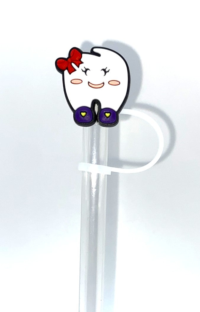 Tooth With Bow Straw Topper