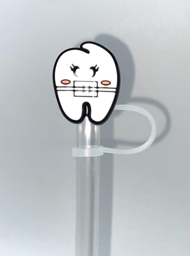Tooth With Mask Straw Topper