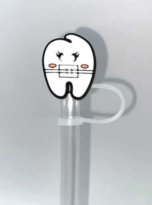 Tooth With Mask Straw Topper