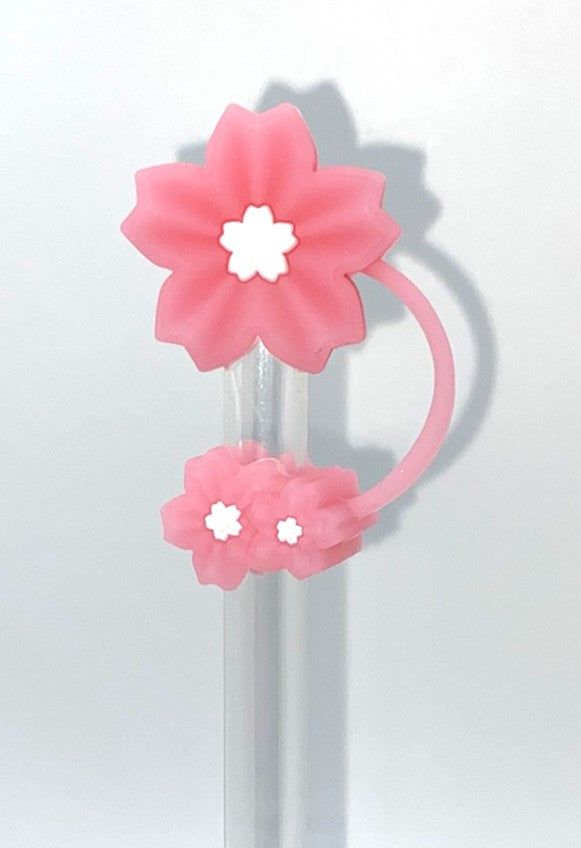 Pink Translucent Sakura Cherry Blossom Flower Double 3D Straw Topper
