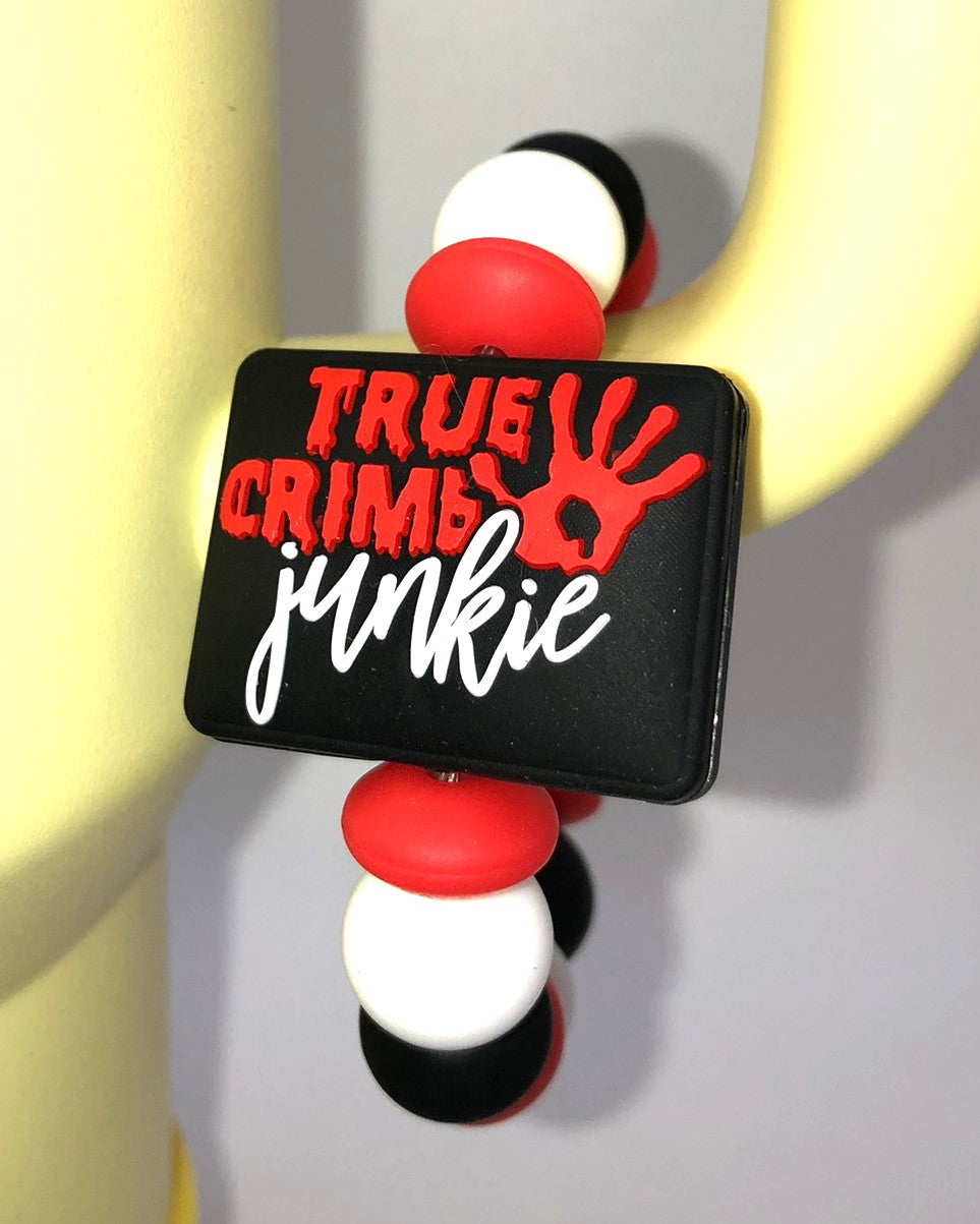 True Crime Junkie Rectangle Bloody Handprint Stanley Tumbler Cup handle Charm