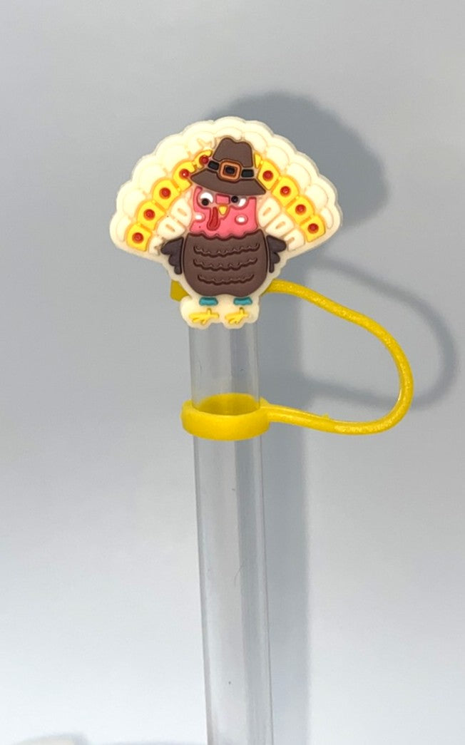 Thanksgiving Turkey w/Pilgrim Hat Straw Topper