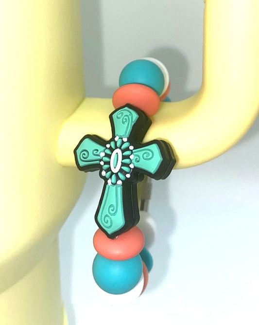 Turquoise Concho Cross Stanley Tumbler Cup Handle Charm