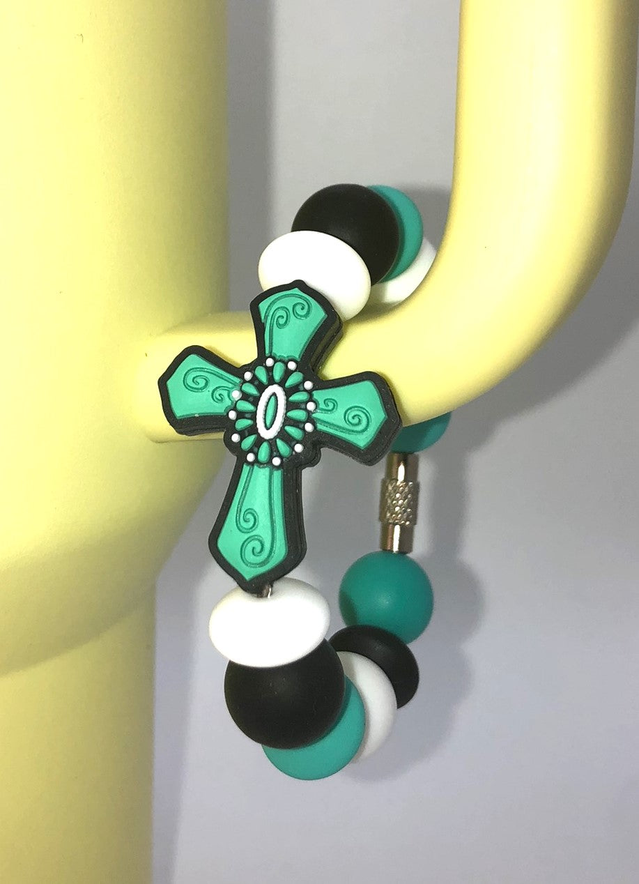 Turquoise Conch Cross Stanley Tumbler Cup Handle Charm