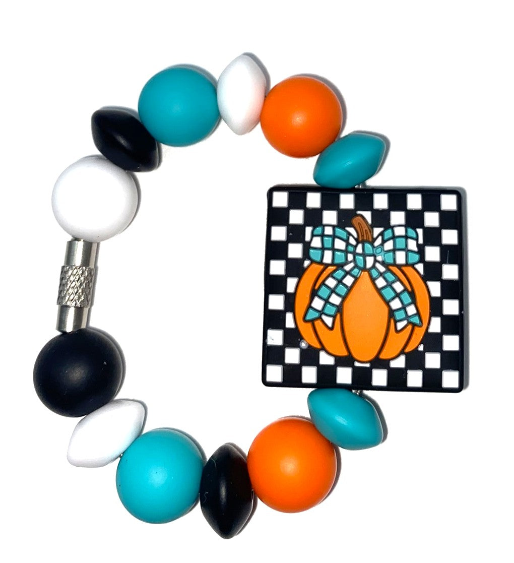 Turquoise Polka Dot Coquette Bow Checkered Pumpkin Stanley Tumbler Cup Handle Charm