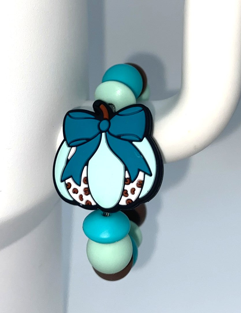 Turquoise Coquette Bow Cow Pumpkin Fall Stanley Tumbler Cup Handle Charm