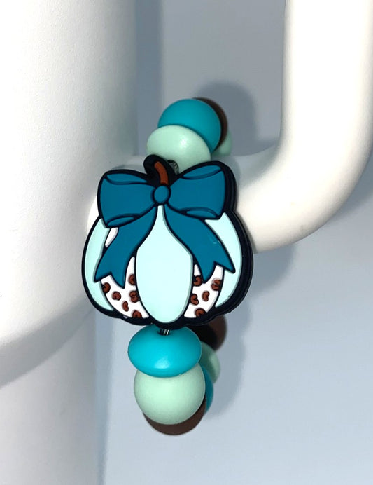 Turquoise Coquette Bow Cow Pumpkin Fall Stanley Tumbler Cup Handle Charm